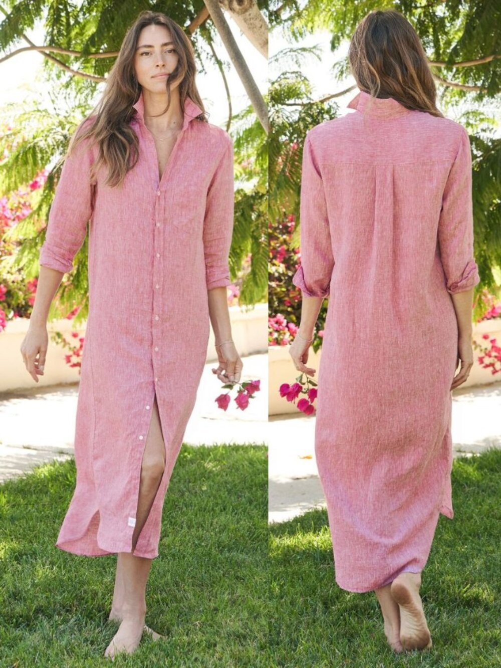 Frank & Eileen Rory Dress Red Lived In Linen Classic Shirt Maxi Size M